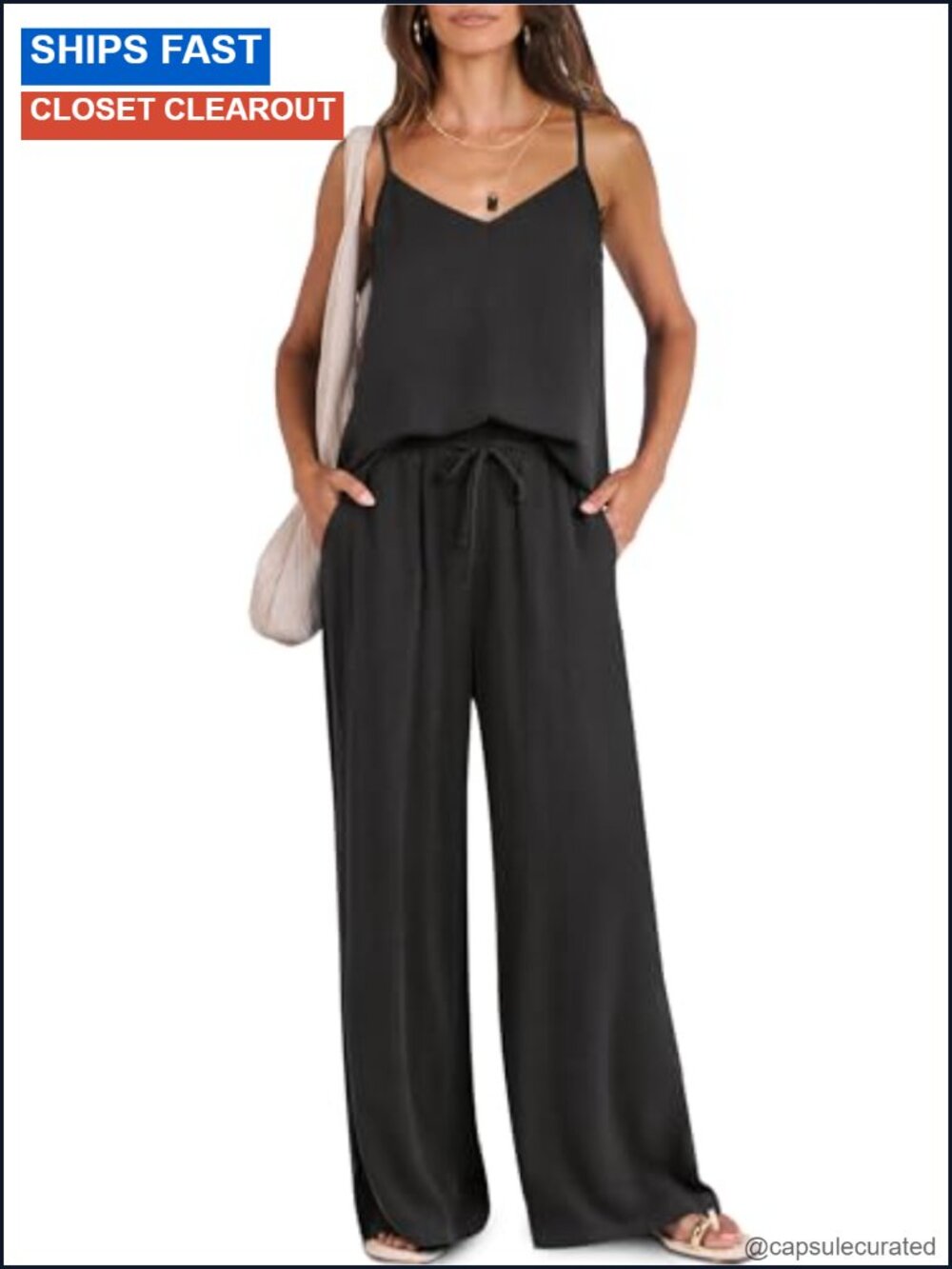 2 Piece Lounge Set Sleeveless Tank Wide Leg Pants Travel Beach